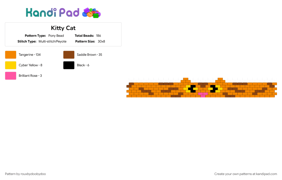 Kitty Cat - Pony Bead Pattern by rouxbydoobydoo on Kandi Pad - animal, cat, kitty, orange, peyote cuff