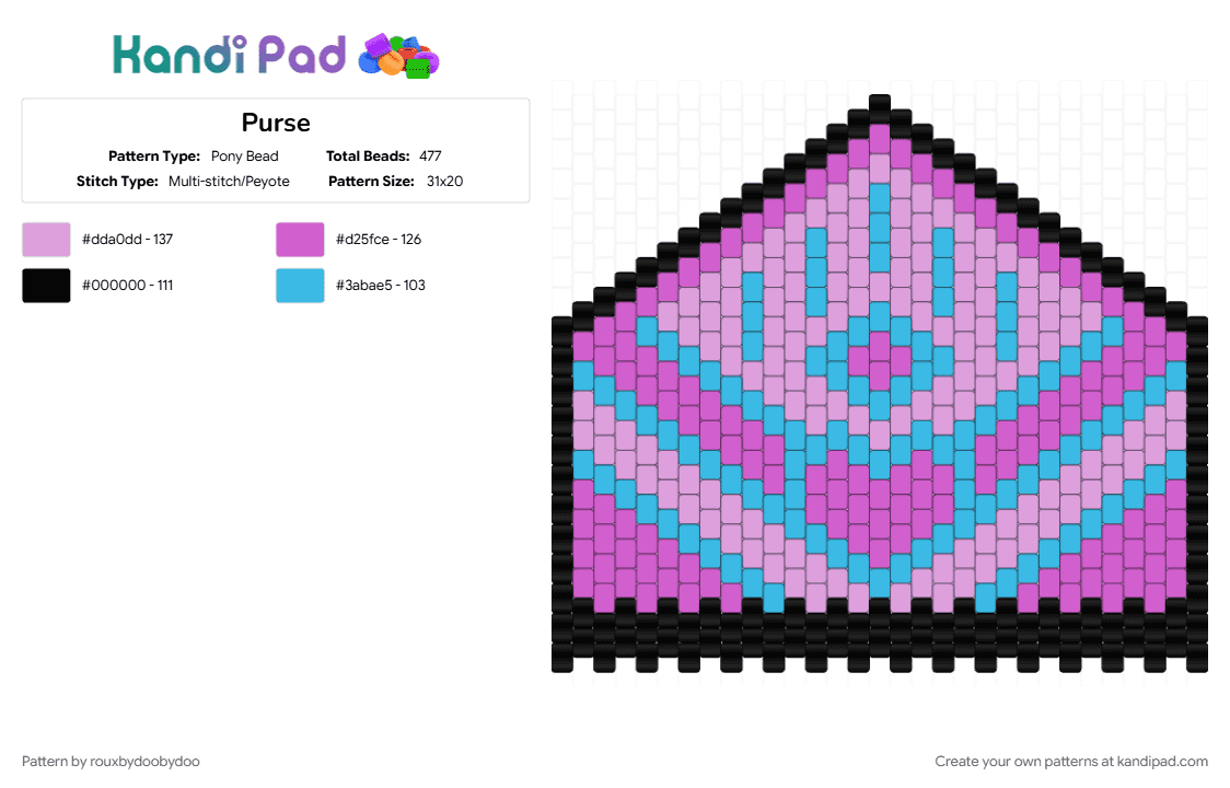 Purse - Pony Bead Pattern by rouxbydoobydoo on Kandi Pad - light blue, pink