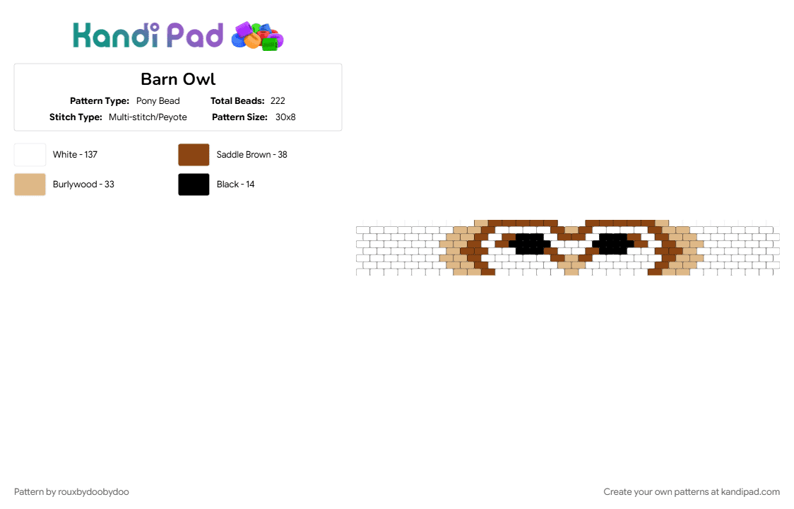 Barn Owl - Pony Bead Pattern by rouxbydoobydoo on Kandi Pad - animal, barn owl, beige, owl, owl face, peyote cuff, red, white