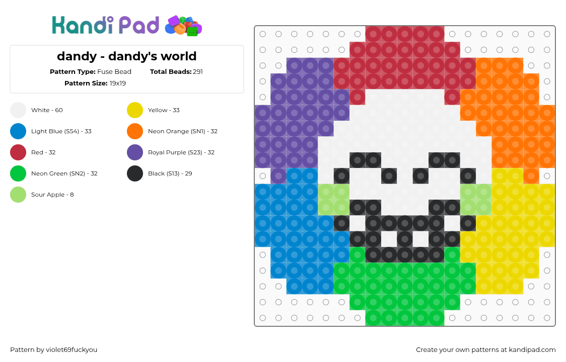 dandy - dandy\'s world - Fuse Bead Pattern by violet69fuckyou on Kandi Pad - red,yellow,green,colorful,dandys world,dandy