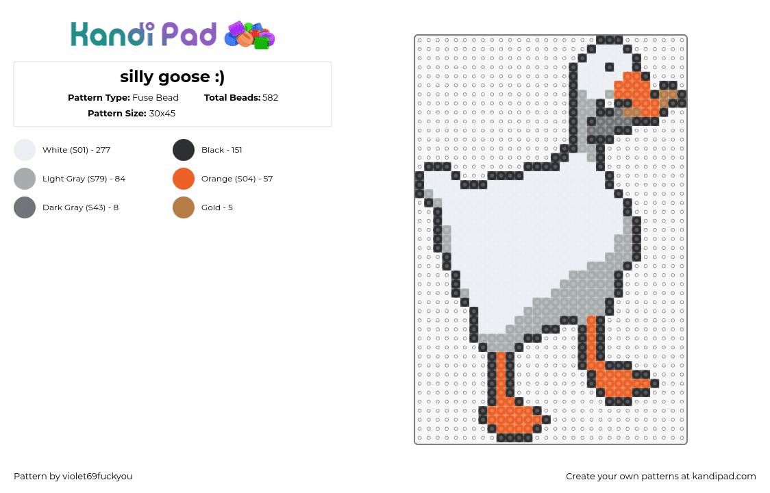 silly goose :) - Fuse Bead Pattern by violet69fuckyou on Kandi Pad - goose,knife,duck,silly,bird,animal,white,orange