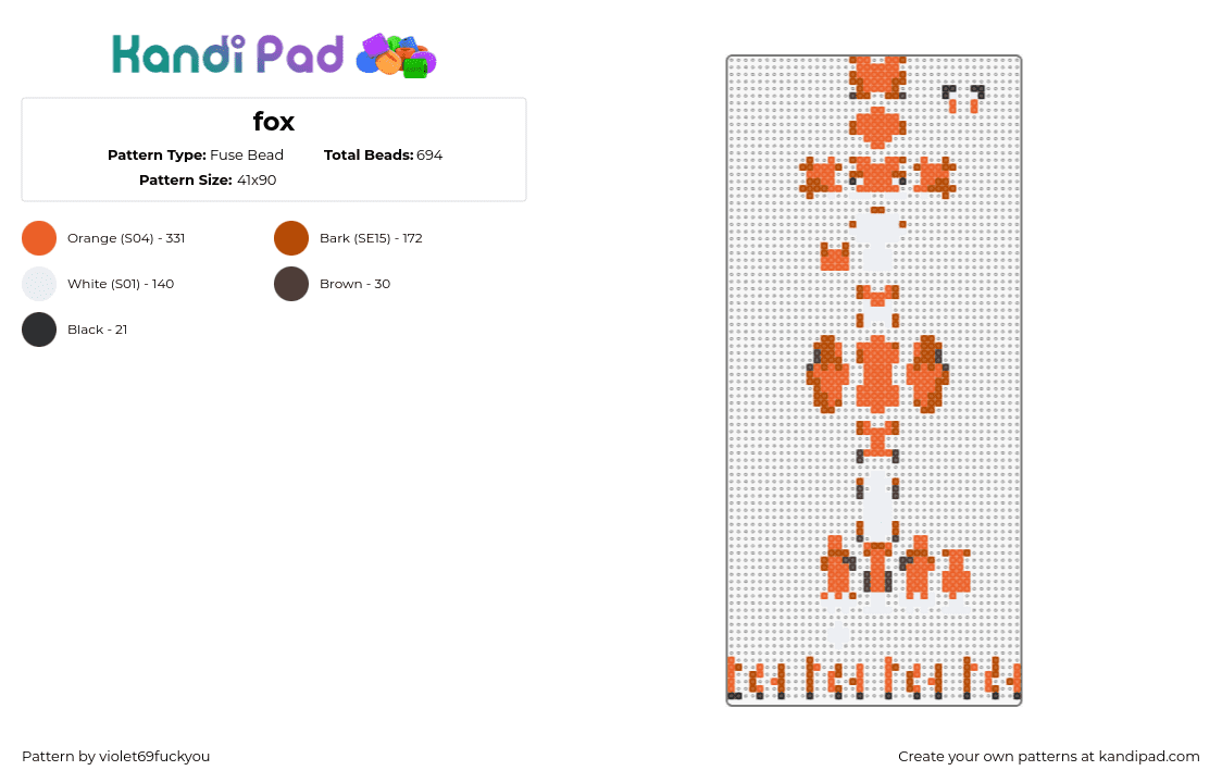 fox - Fuse Bead Pattern by violet69fuckyou on Kandi Pad - fox,3d,animal,orange