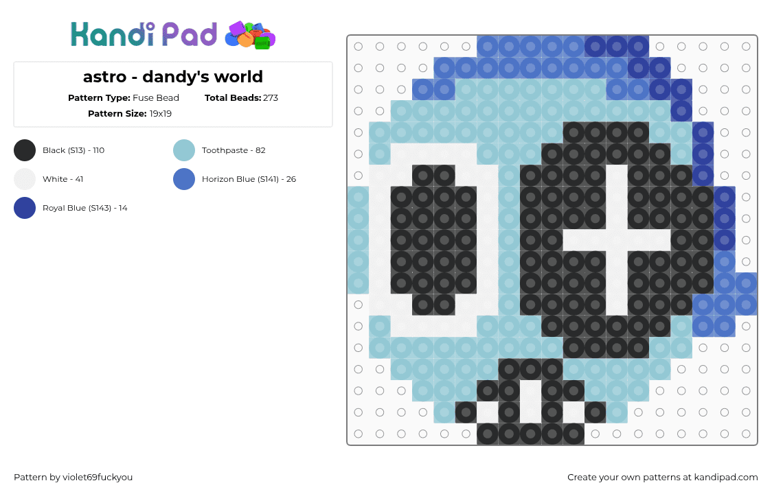 astro - dandy\'s world - Fuse Bead Pattern by violet69fuckyou on Kandi Pad - light blue,dandys world,astro,dandy