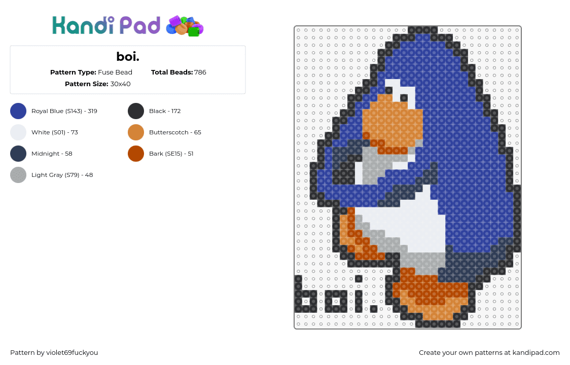 boi. - Fuse Bead Pattern by violet69fuckyou on Kandi Pad - boi,club penguin,meme,penguin,character,video game,blue,white,tan