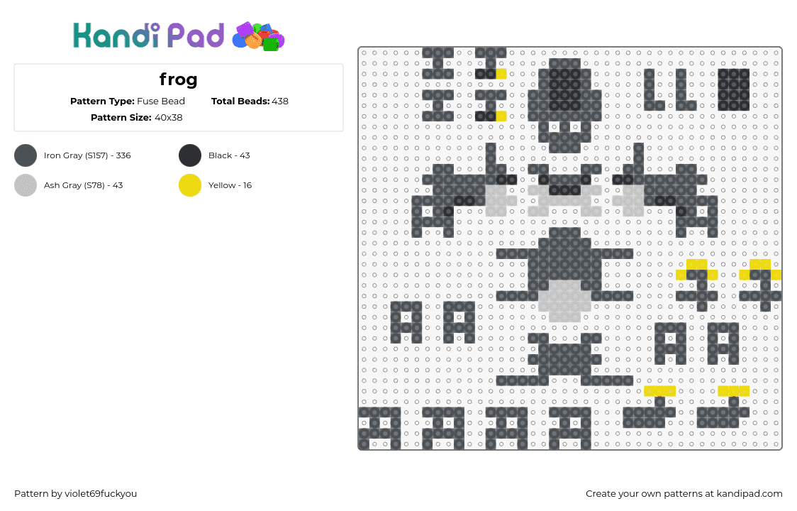 frog - Fuse Bead Pattern by violet69fuckyou on Kandi Pad - frog,3d,animal,puzzle,gray