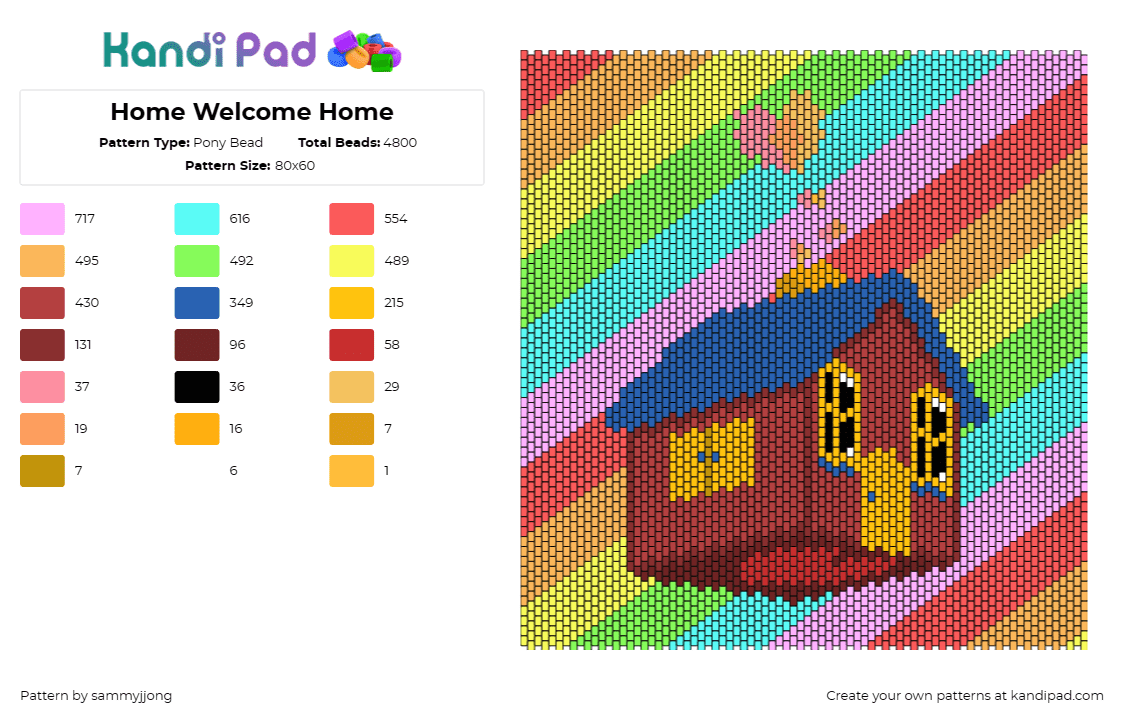 Home Welcome Home - Pony Bead Pattern by sammyjjong on Kandi Pad - welcome home,home,stripes,colorful,cartoon,tv shows,panel