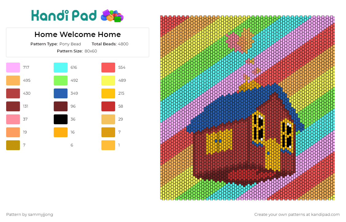 Home Welcome Home - Pony Bead Pattern by sammyjjong on Kandi Pad - welcome home,home,stripes,colorful,cartoon,tv shows,panel