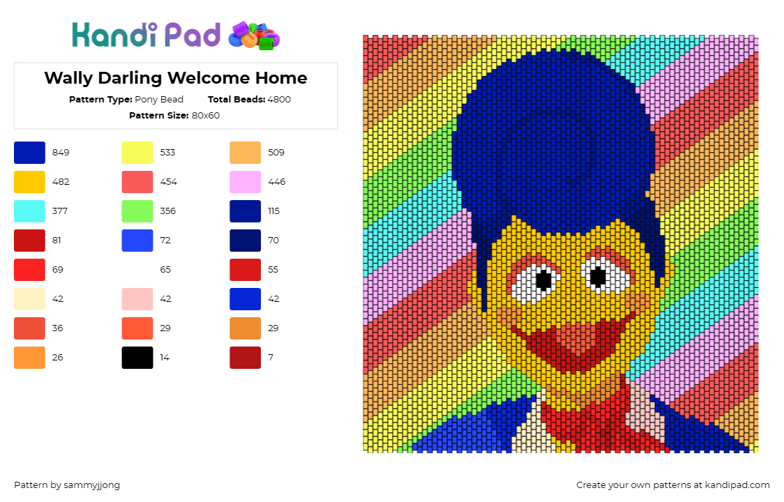 Wally Darling Welcome Home - Pony Bead Pattern by sammyjjong on Kandi Pad - welcome home,wally darling,stripes,colorful,cartoon,tv shows,panel