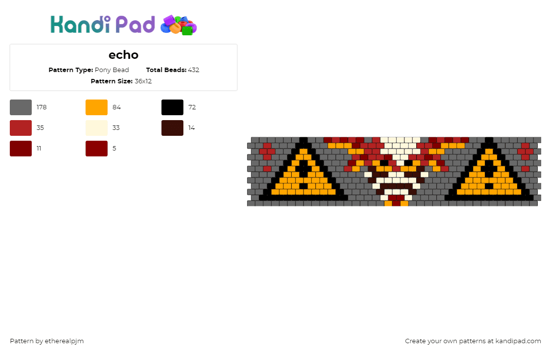 echo - Pony Bead Pattern by etherealpjm on Kandi Pad - echo,yield,caution,cuff,orange,gray