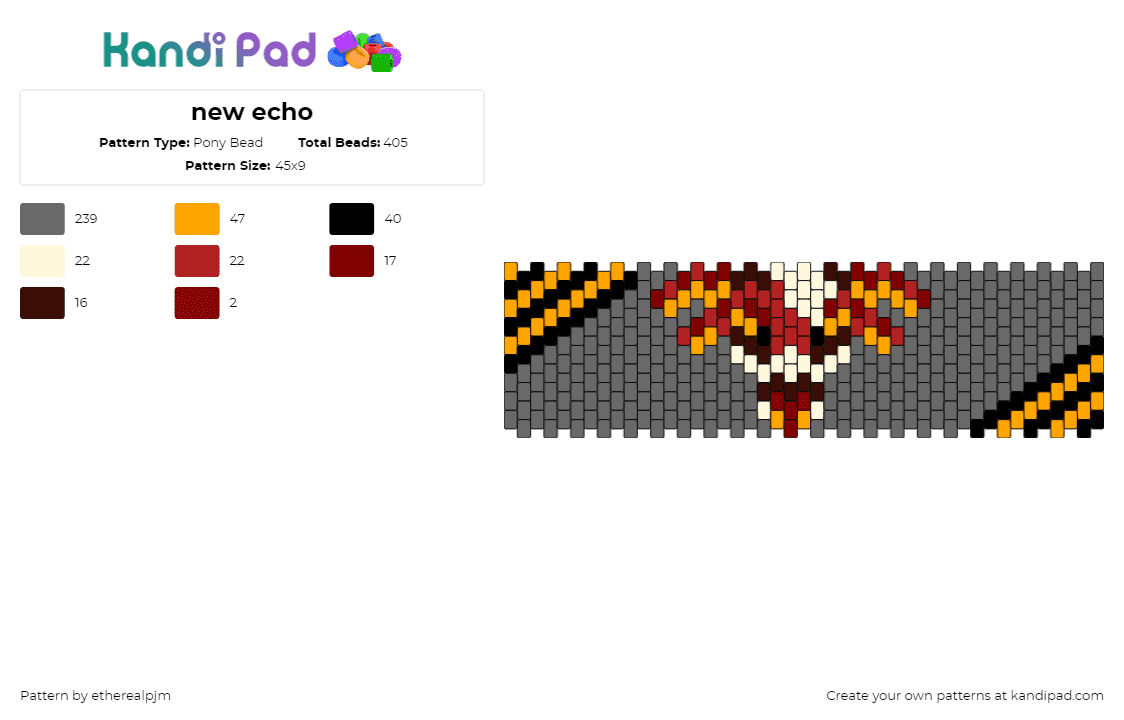 new echo - Pony Bead Pattern by etherealpjm on Kandi Pad - echo,fursona,cuff,orange,gray