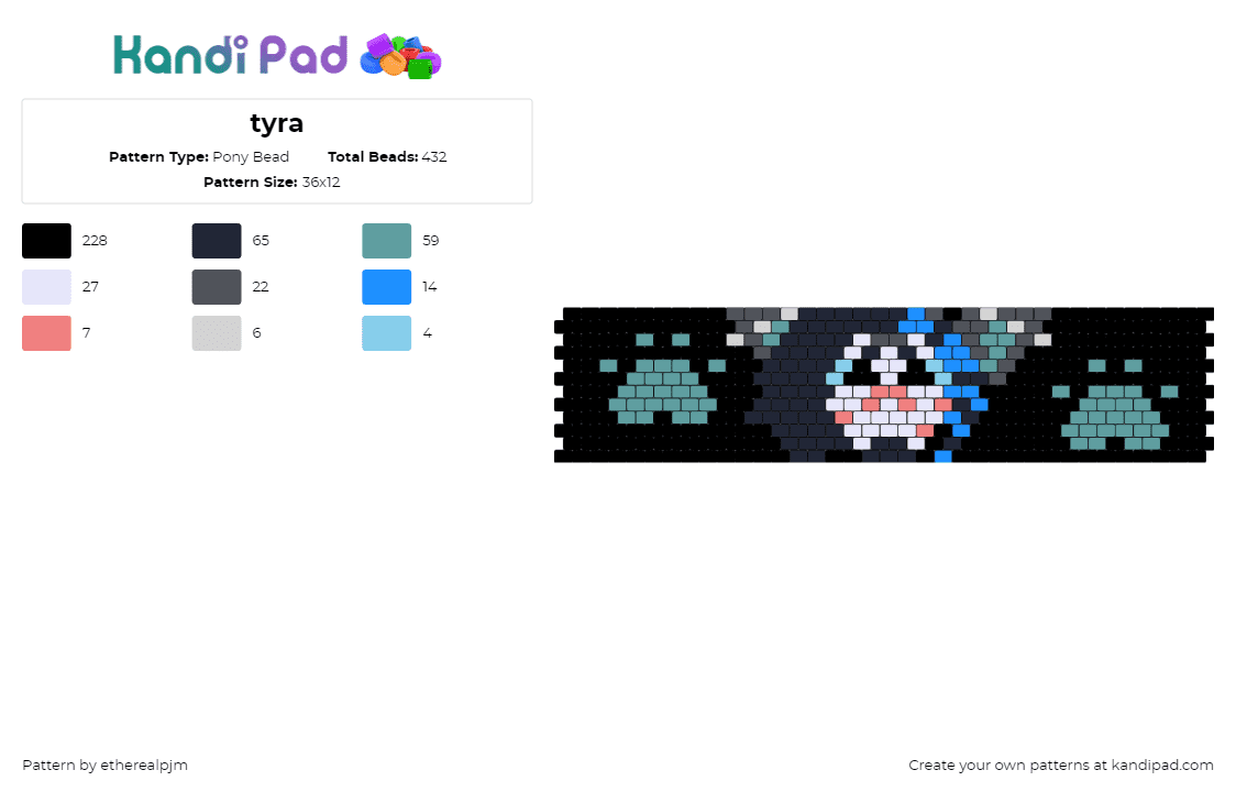 tyra - Pony Bead Pattern by etherealpjm on Kandi Pad - tyra,warrior cats,cuff,book,novel,dark,teal