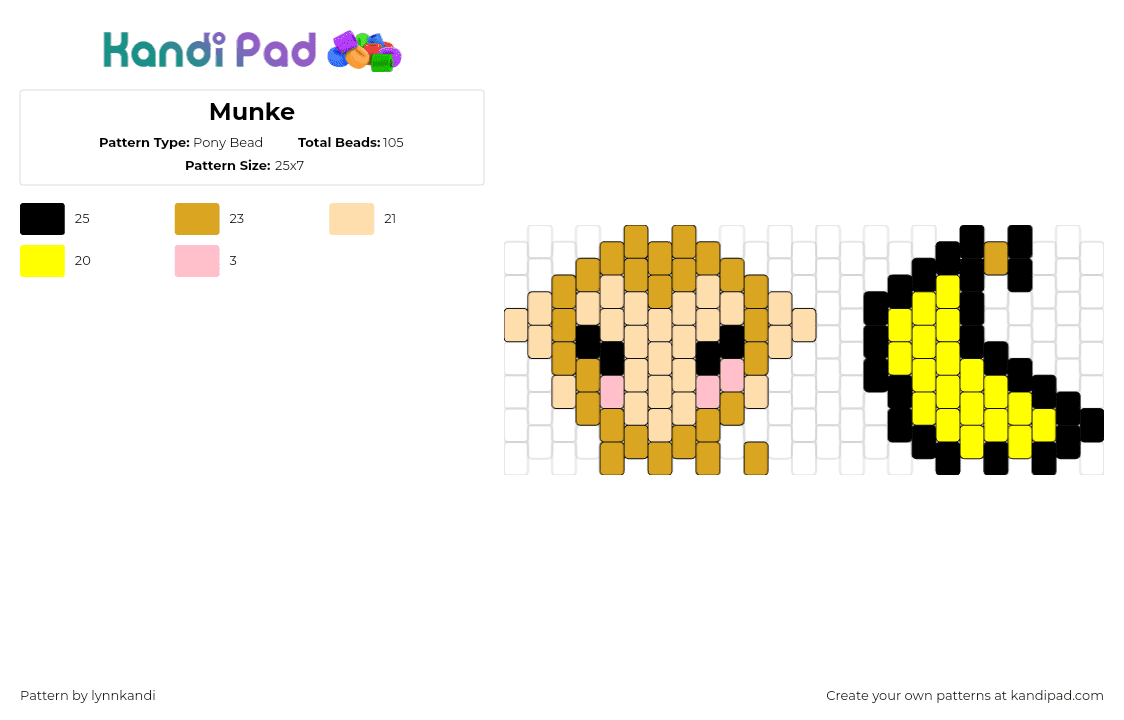 Munke - Pony Bead Pattern by lynnkandi on Kandi Pad - monkey,banana,charms,simple,animal,fruit,tan,yellow