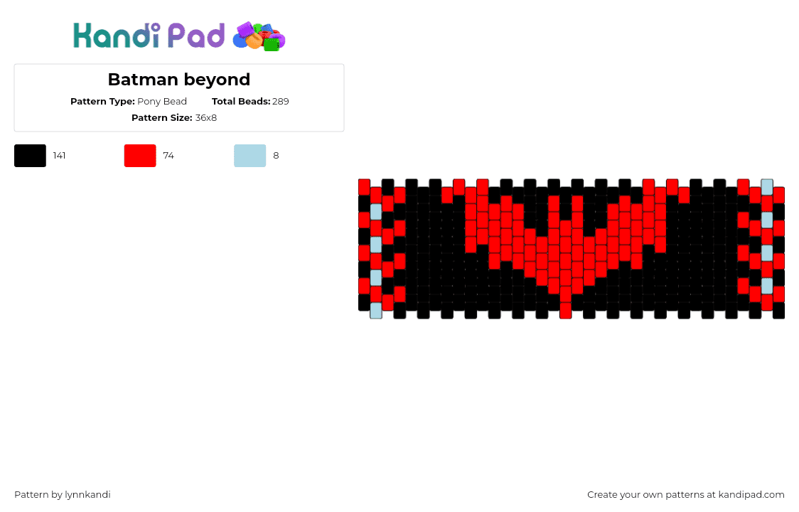 Batman beyond - Pony Bead Pattern by lynnkandi on Kandi Pad - batman,symbol,bat,logo,cuff,dark,dc,comic,superhero,black,red