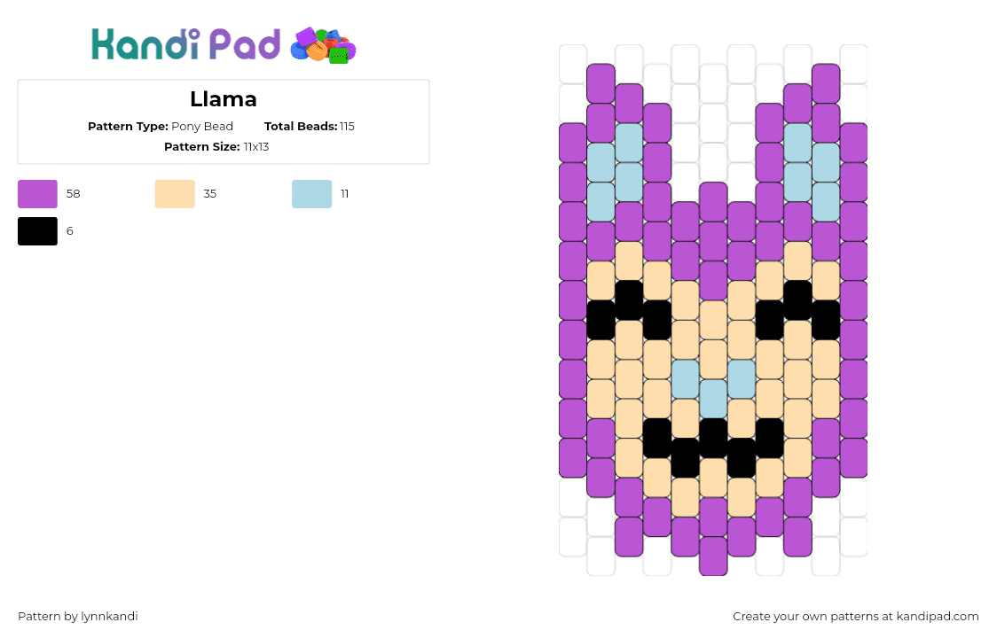 Llama - Pony Bead Pattern by lynnkandi on Kandi Pad - llama,animal,cute,head,purple,tan