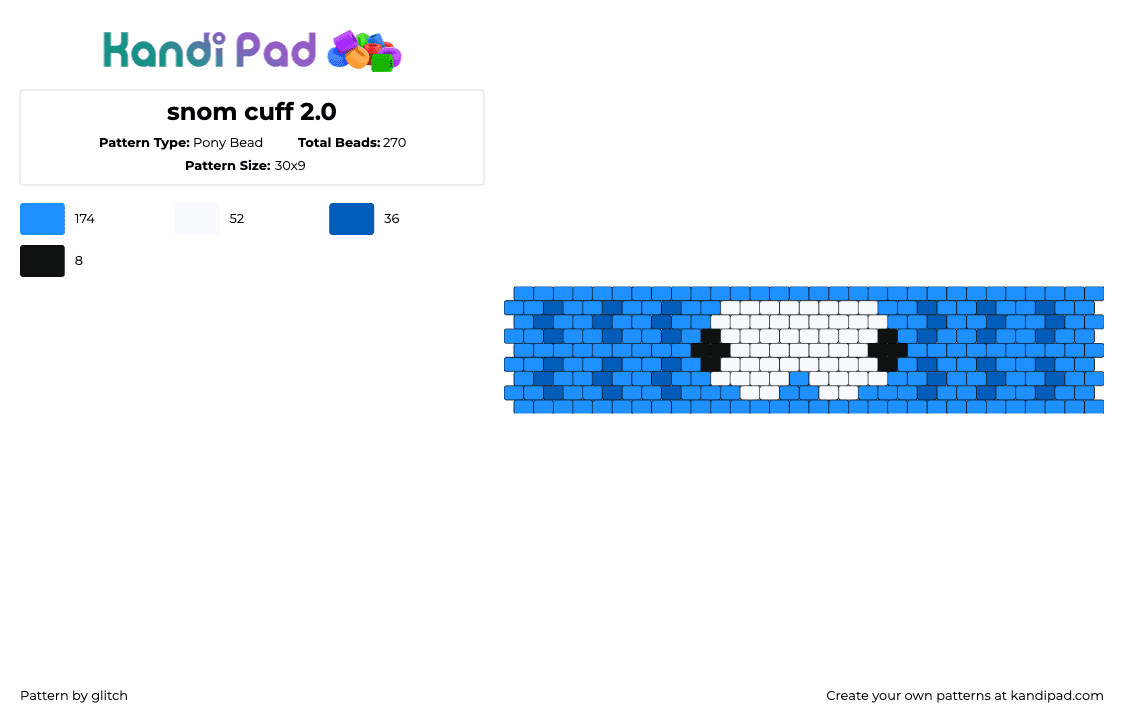 snom cuff 2.0 - Pony Bead Pattern by glitch on Kandi Pad - snom,pokemon,gaming,cuff,blue,white