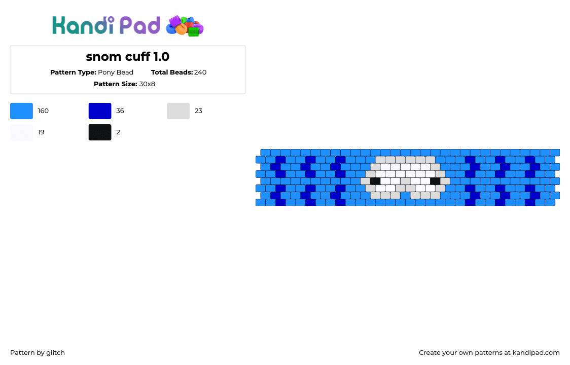 snom cuff 1.0 - Pony Bead Pattern by glitch on Kandi Pad - snom,pokemon,gaming,cuff,blue,gray