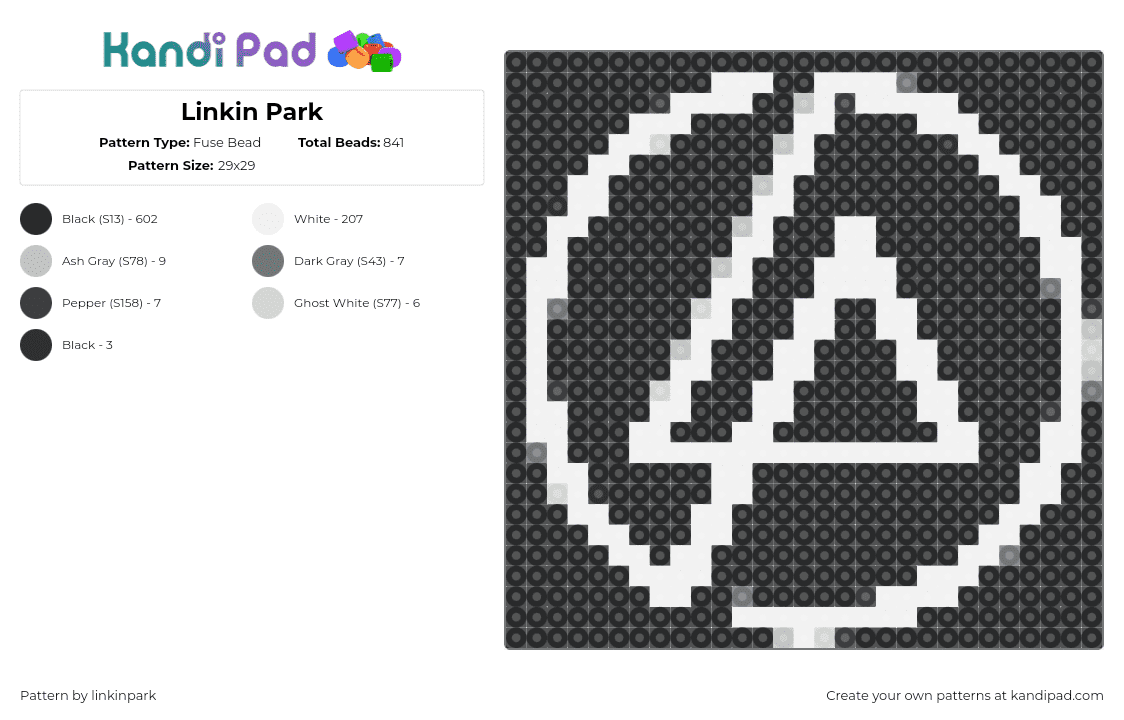 Linkin Park - Fuse Bead Pattern by linkinpark on Kandi Pad - linkin park,logo,music,band,black,white