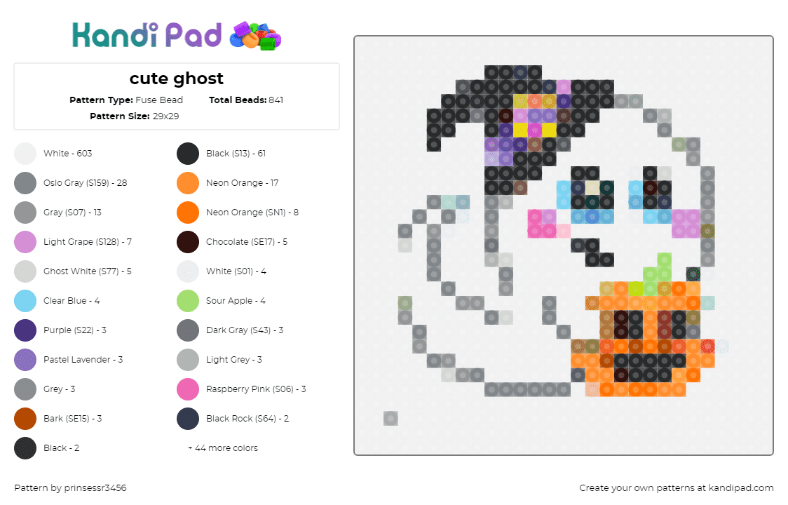 cute ghost - Fuse Bead Pattern by prinsessr3456 on Kandi Pad - ghost,pumpkin,cute,trick or treat,halloween,white,orange