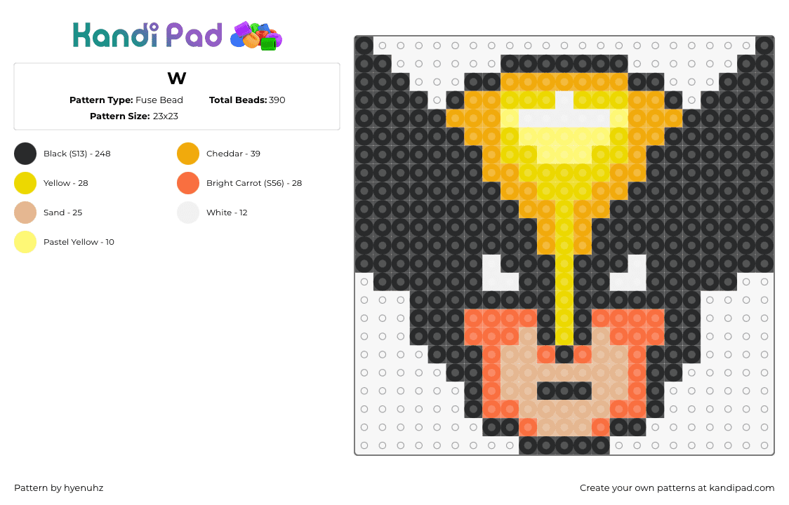 W - Fuse Bead Pattern by hyenuhz on Kandi Pad - wolverine,xmen,superhero,marvel,comic,head,character,black,yellow,tan,orange