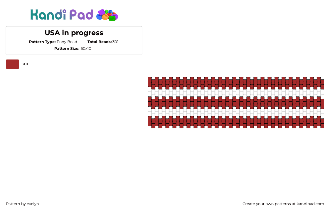 USA in progress - Pony Bead Pattern by evelyn on Kandi Pad - usa,united states,horizontal,stripes,flag,red,white