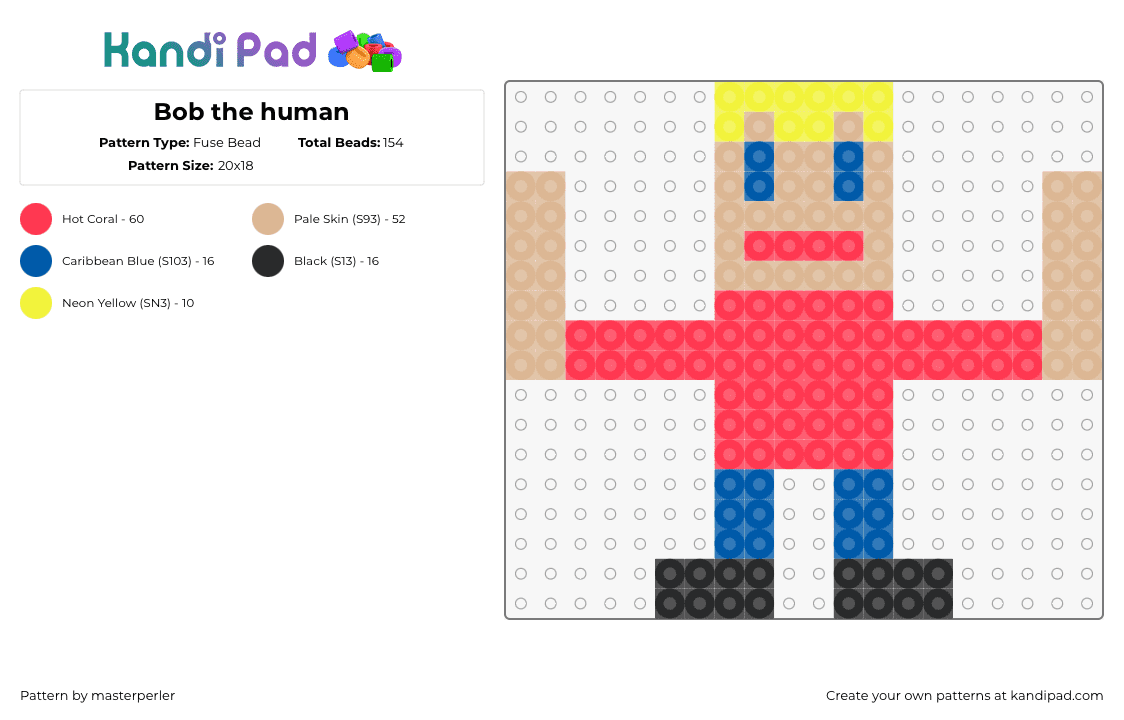 Bob the human - Fuse Bead Pattern by masterperler on Kandi Pad - bob the human,person,character,collective,blonde,red,tan