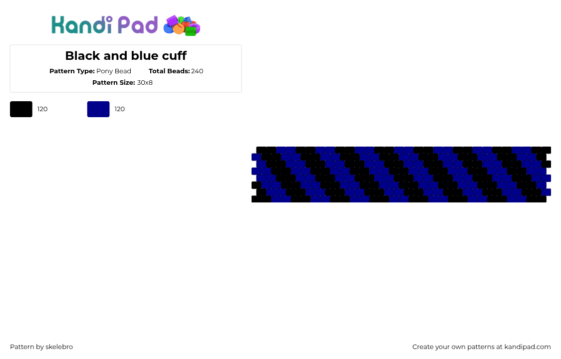 Black and blue cuff - Pony Bead Pattern by skelebro on Kandi Pad - black,purple,blue,cuff,black and blue