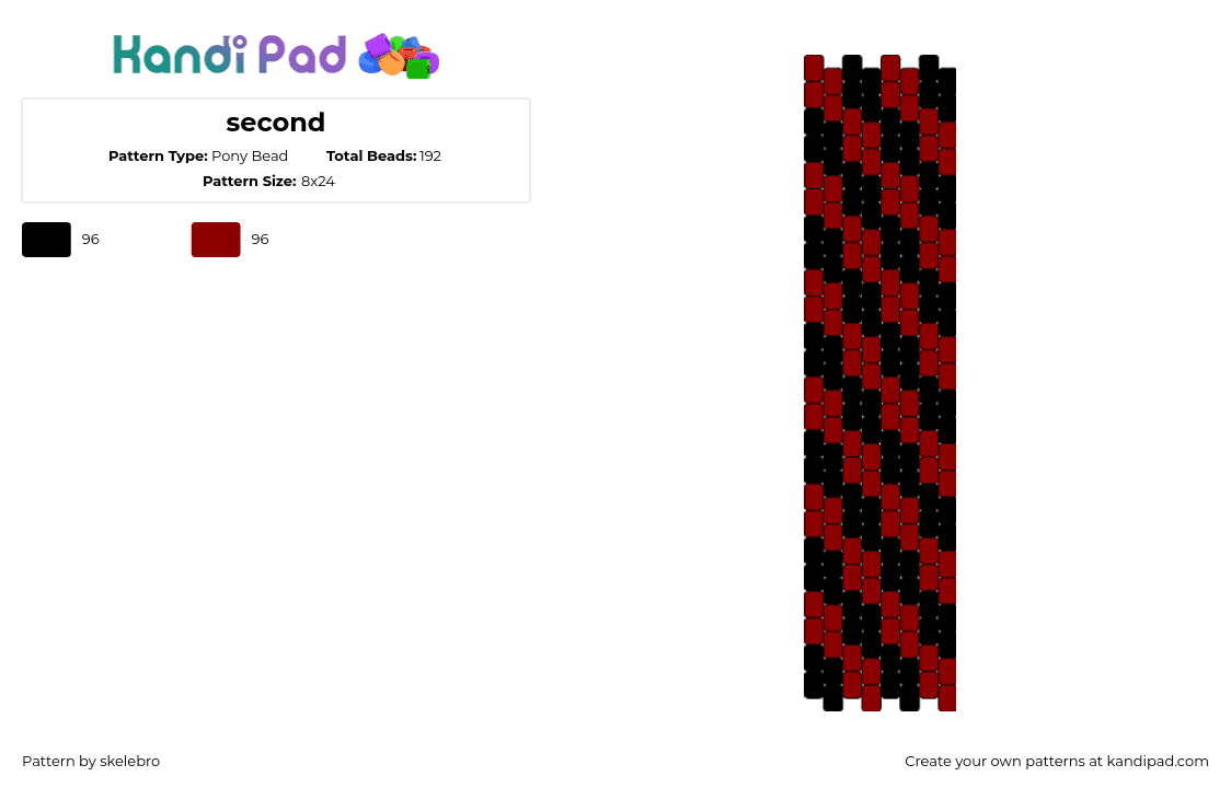 second - Pony Bead Pattern by skelebro on Kandi Pad - diagonal,stripes,cuff,dark,red,black