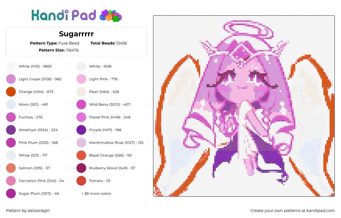 Sugarrrrr - Fuse Bead Pattern by dalizardgirl on Kandi Pad - eternal sugar cookie,cookie run,character,video game,pink