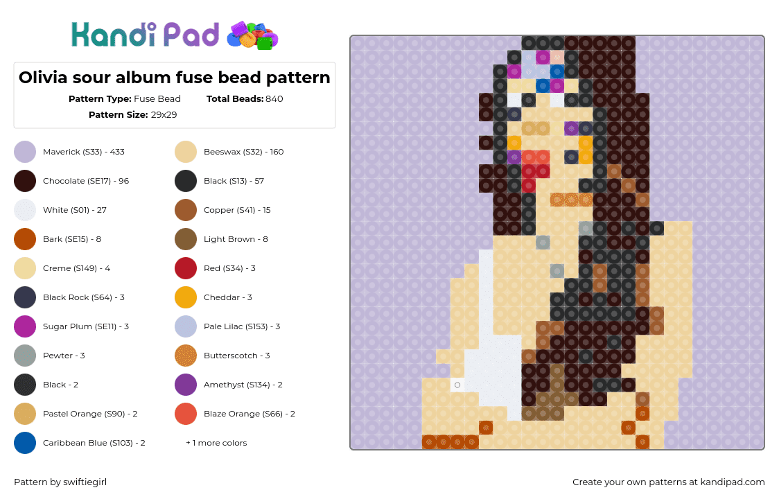 Olivia sour album fuse bead pattern - Fuse Bead Pattern by swiftiegirl on Kandi Pad - sour,olivia rodrigo,album,music,purple,tan,brown