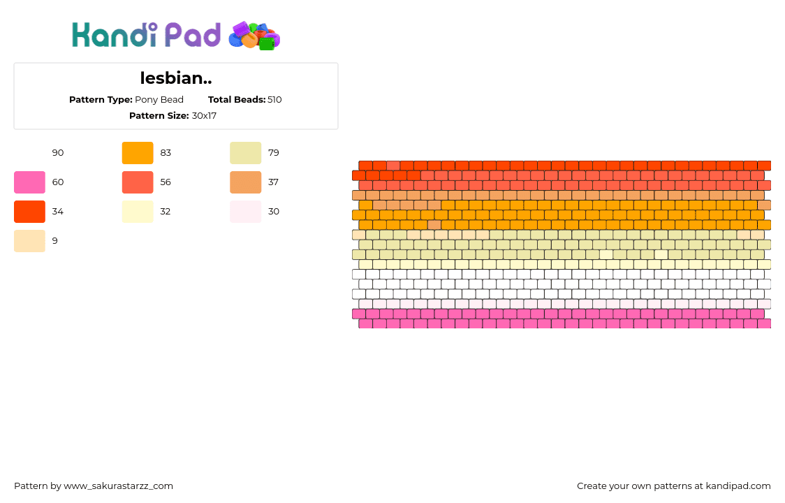 lesbian.. - Pony Bead Pattern by www_sakurastarzz_com on Kandi Pad - lesbian,pride,cuff,orange