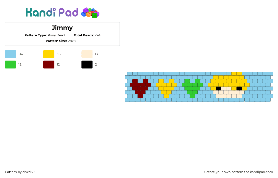 Jimmy - Pony Bead Pattern by dnxd69 on Kandi Pad - solidarity,life series,youtube,minecraft,hearts,cuff,light blue,yellow