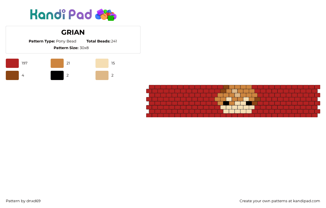 GRIAN - Pony Bead Pattern by dnxd69 on Kandi Pad - grian,youtube,streamer,cuff,red,tan