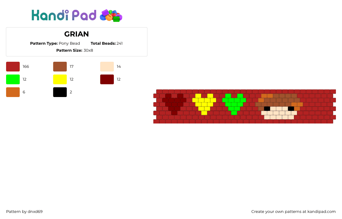 GRIAN - Pony Bead Pattern by dnxd69 on Kandi Pad - grian,life series,youtube,streamer,cuff,red,tan