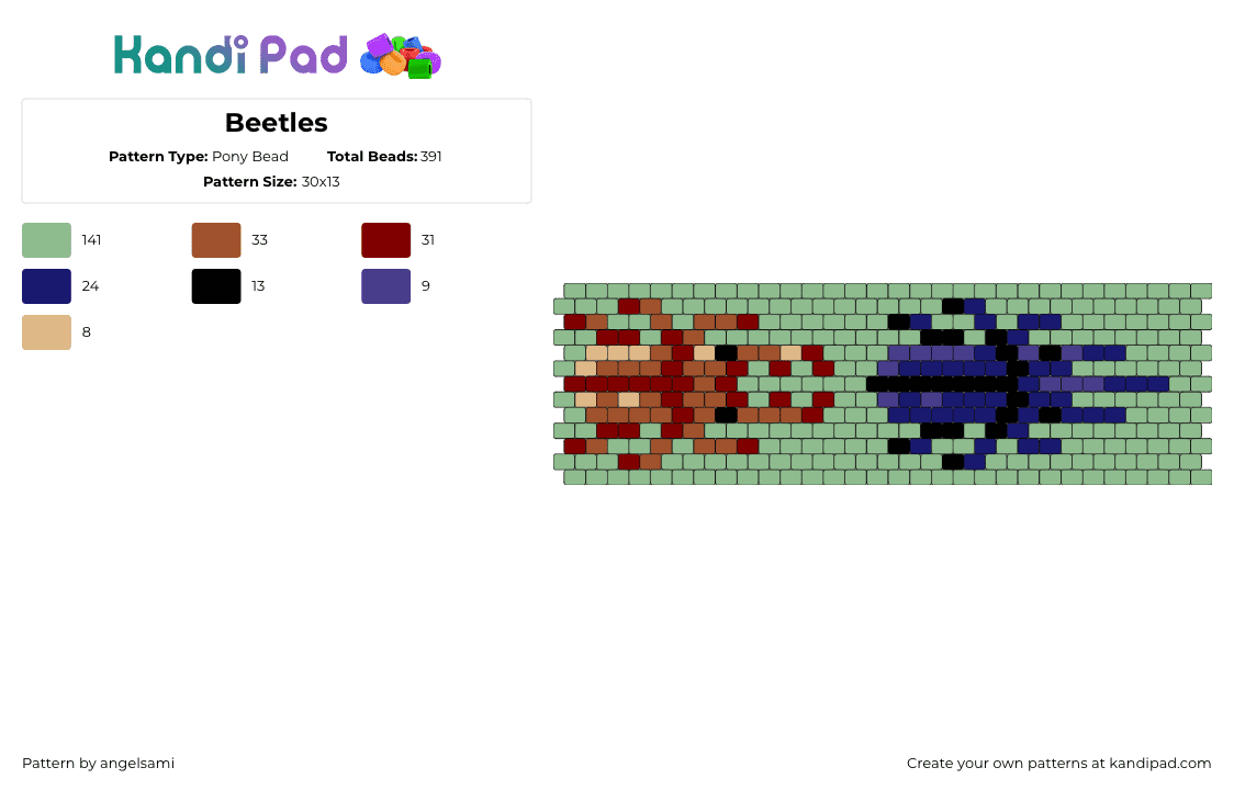 Beetles - Pony Bead Pattern by angelsami on Kandi Pad - beetles,bugs,insects,cuff,stag,brown,blue,green