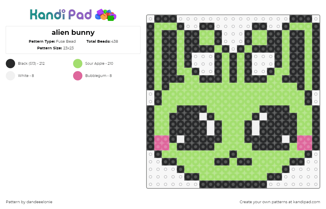 alien bunny - Fuse Bead Pattern by dandeeelonie on Kandi Pad - bunny,alien,cute,antennae,ears,space,green,black