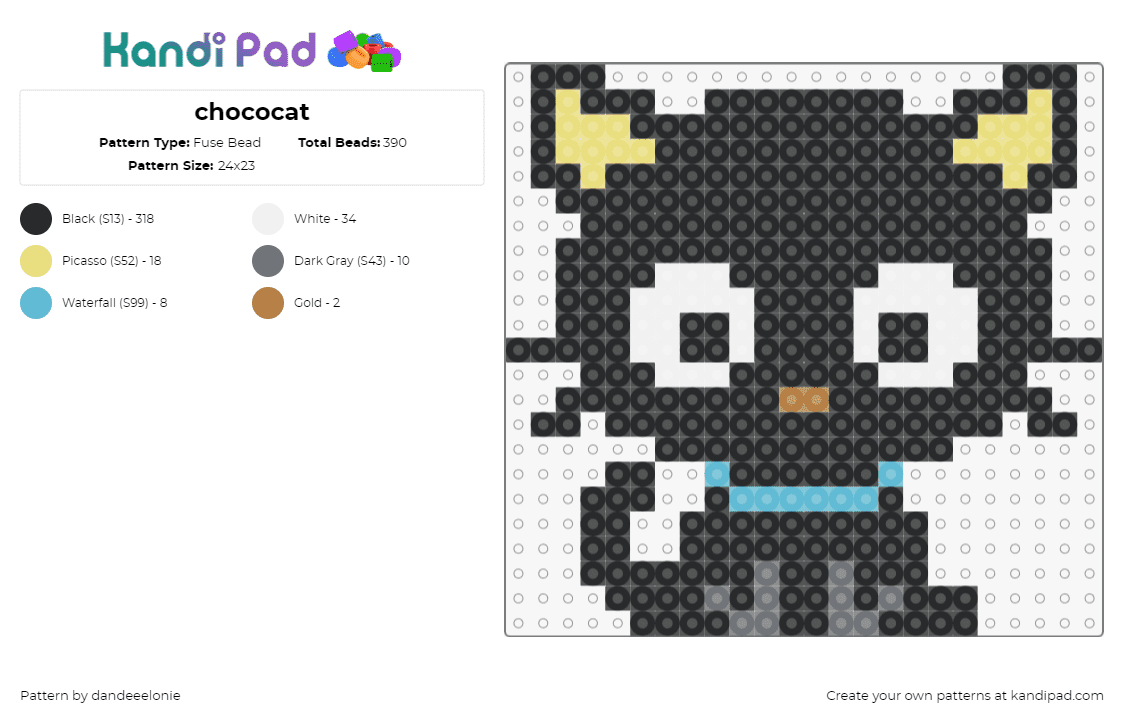 chococat - Fuse Bead Pattern by dandeeelonie on Kandi Pad - chococat,sanrio,character,cute,animal,kawaii,black