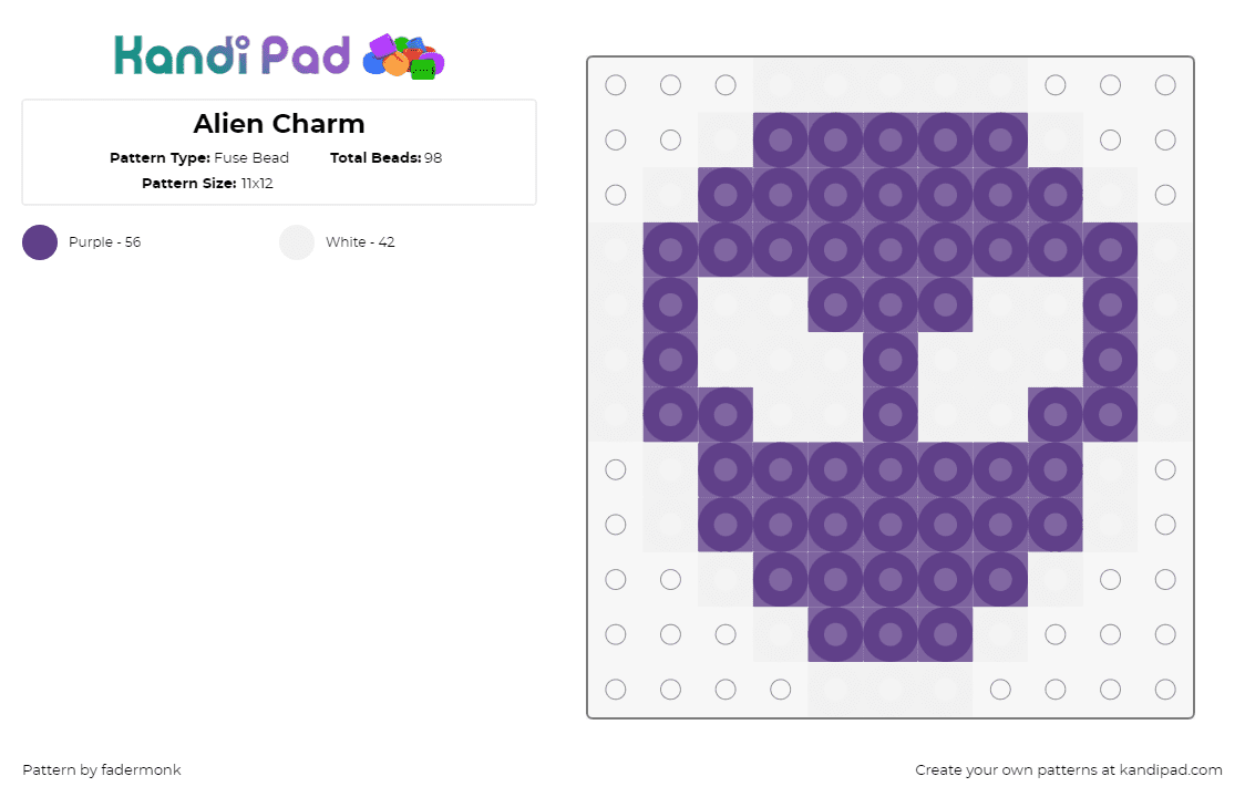 Alien Charm - Fuse Bead Pattern by fadermonk on Kandi Pad - alien,simple,space,purple,white