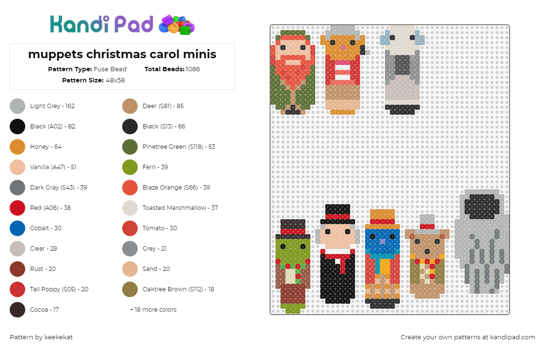 muppets christmas carol minis - Fuse Bead Pattern by keekekat on Kandi Pad - muppets,christmas carol,movie,charms,characters,puppet,beige,orange,green