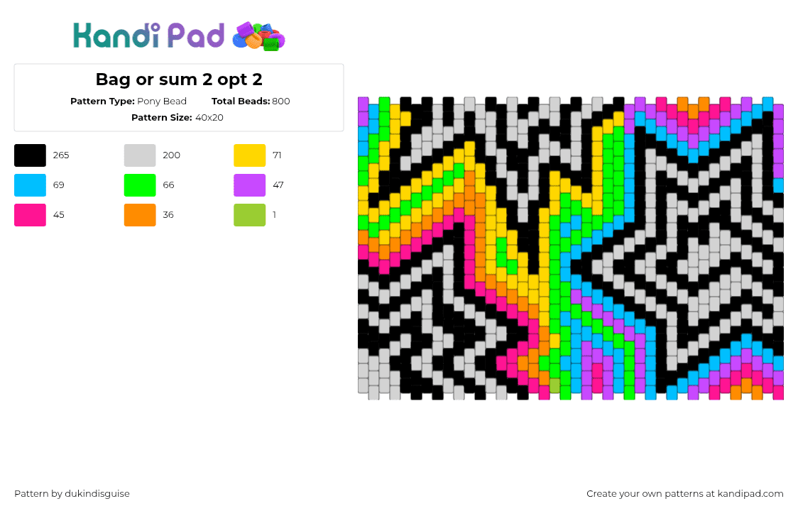 Bag or sum 2 opt 2 - Pony Bead Pattern by dukindisguise on Kandi Pad - light blue,green,yellow
