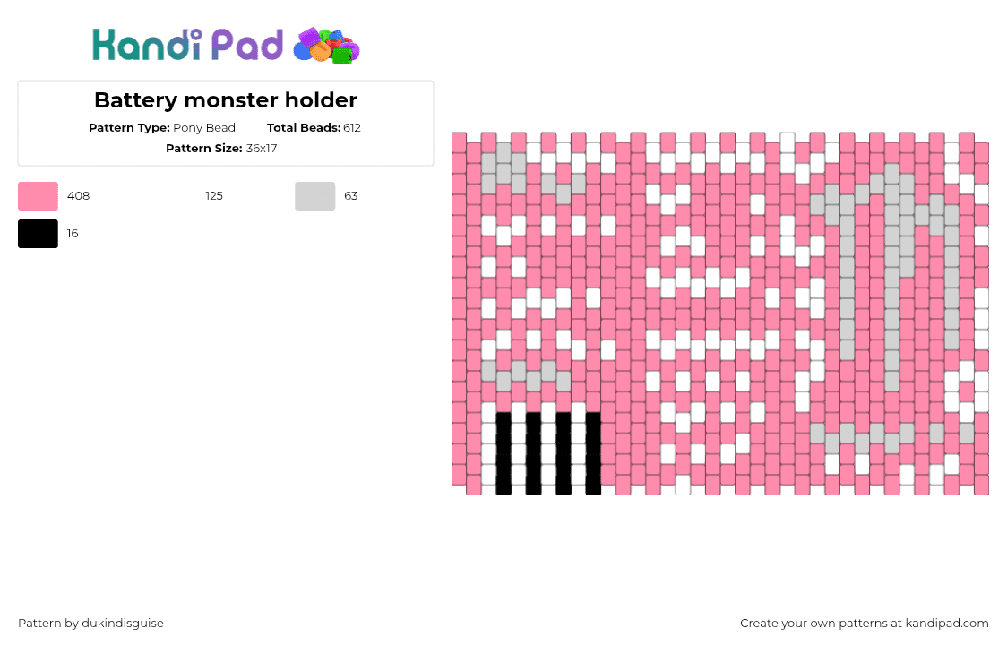 Battery monster holder - Pony Bead Pattern by dukindisguise on Kandi Pad - 