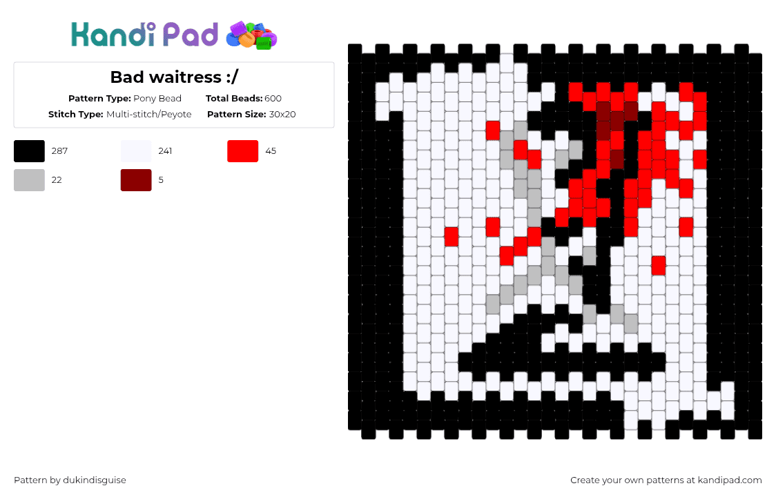 Bad waitress :/ - Pony Bead Pattern by dukindisguise on Kandi Pad - white,beige,red