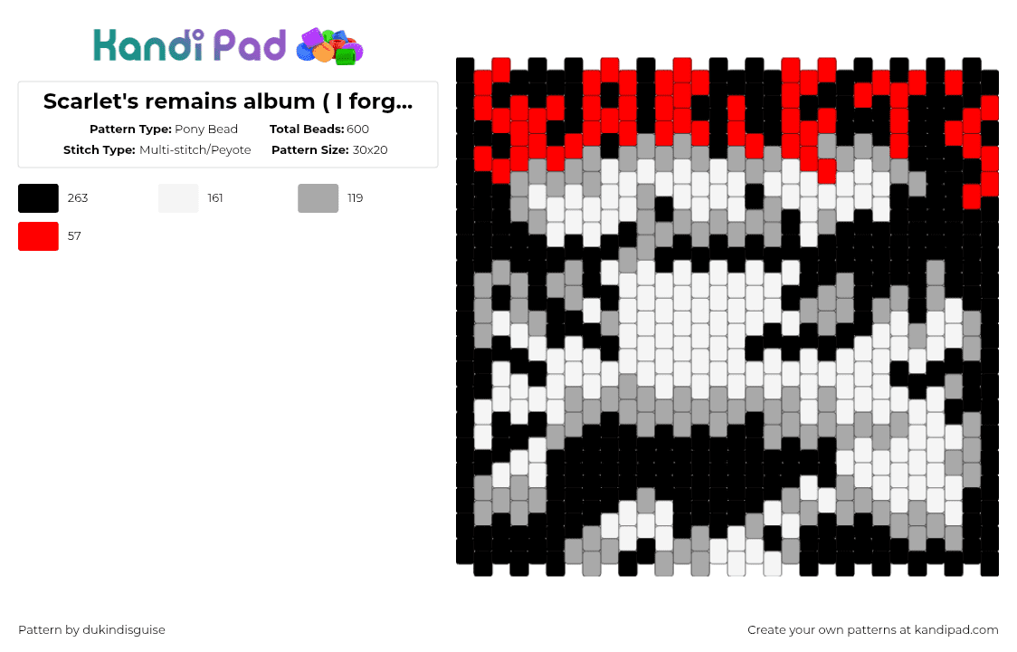 Scarlet\'s remains album ( I forgot the name) album cover - Pony Bead Pattern by dukindisguise on Kandi Pad - red,beige,goth,scarlets remains,gothic,goth music,album,music,album cover