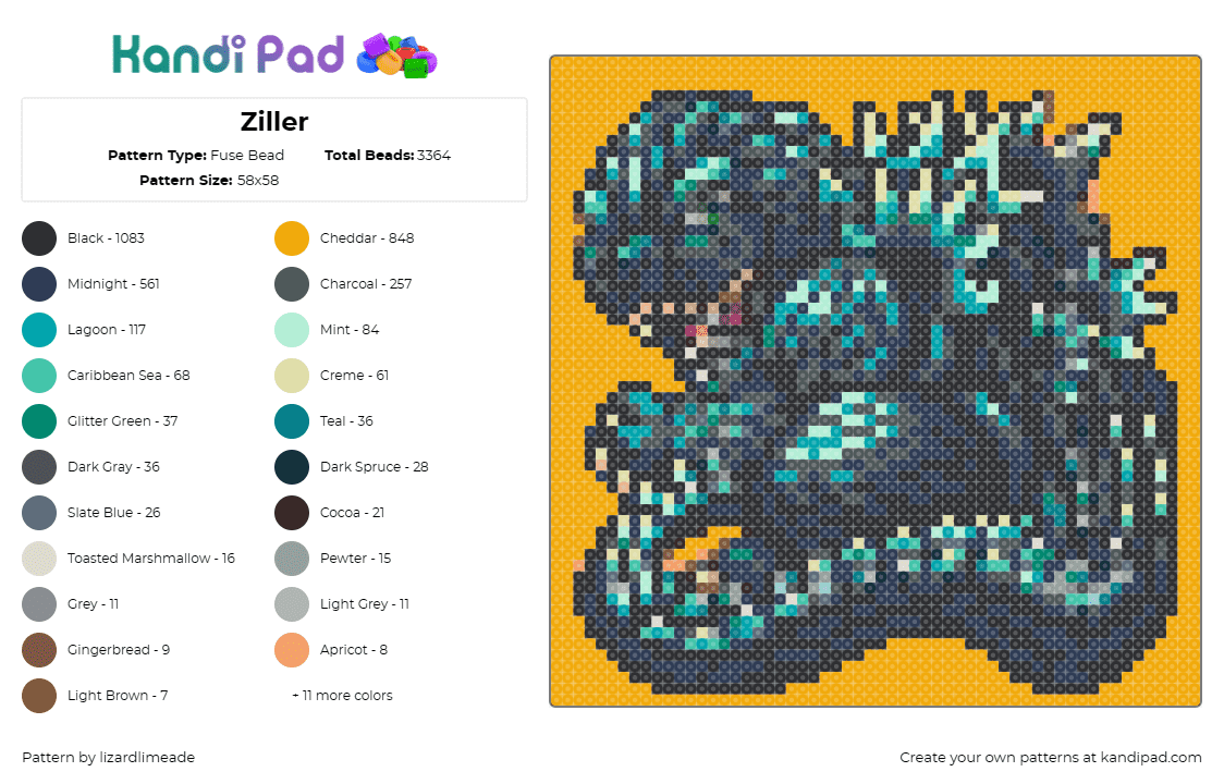 Ziller - Fuse Bead Pattern by lizardlimeade on Kandi Pad - godzilla,gojira,reptile,monster