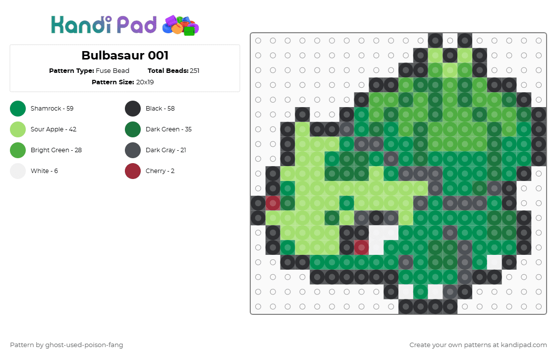 Bulbasaur 0001 - Fuse Bead Pattern by ghost-used-poison-fang on Kandi Pad - green