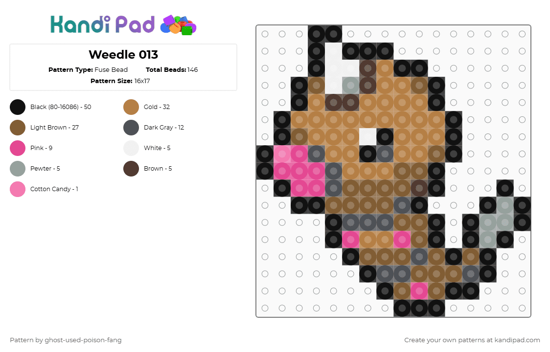 Weedle 0013 - Fuse Bead Pattern by ghost-used-poison-fang on Kandi Pad - tan