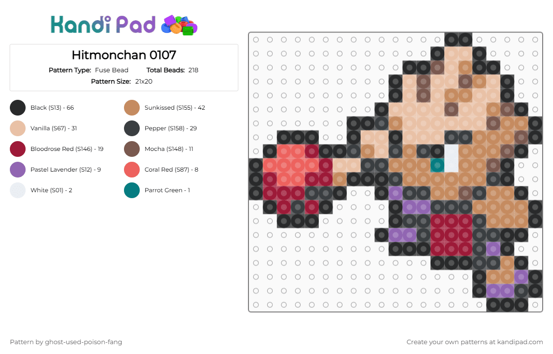 Hitmonchan 0107 - Fuse Bead Pattern by ghost-used-poison-fang on Kandi Pad - black,red,beige,tan