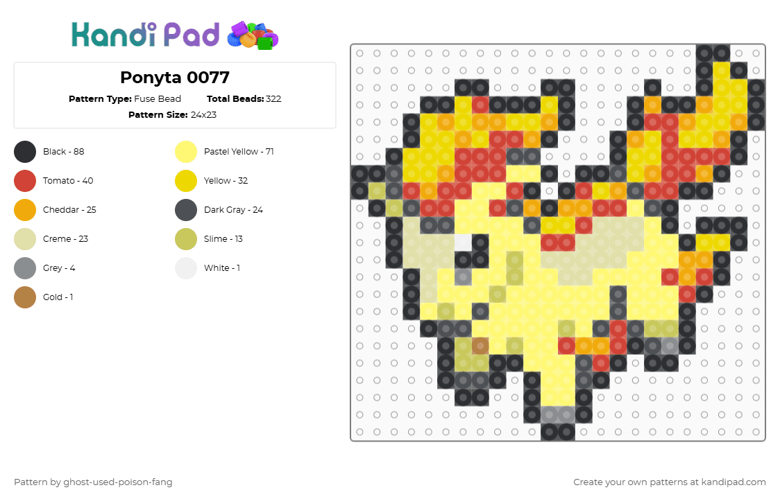 Ponyta 0077 - Fuse Bead Pattern by ghost-used-poison-fang on Kandi Pad - yellow,red,pokemon
