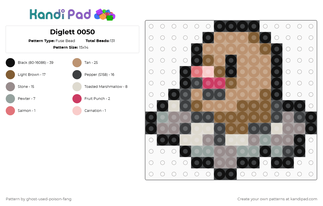 Diglett 0050 - Fuse Bead Pattern by ghost-used-poison-fang on Kandi Pad - beige,gray,tan,pokemon
