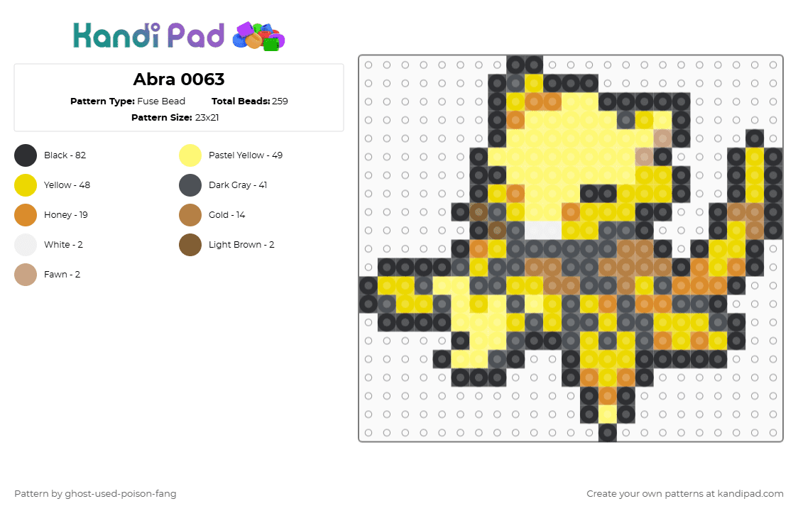 Abra 0063 - Fuse Bead Pattern by ghost-used-poison-fang on Kandi Pad - gray,yellow,pokemon