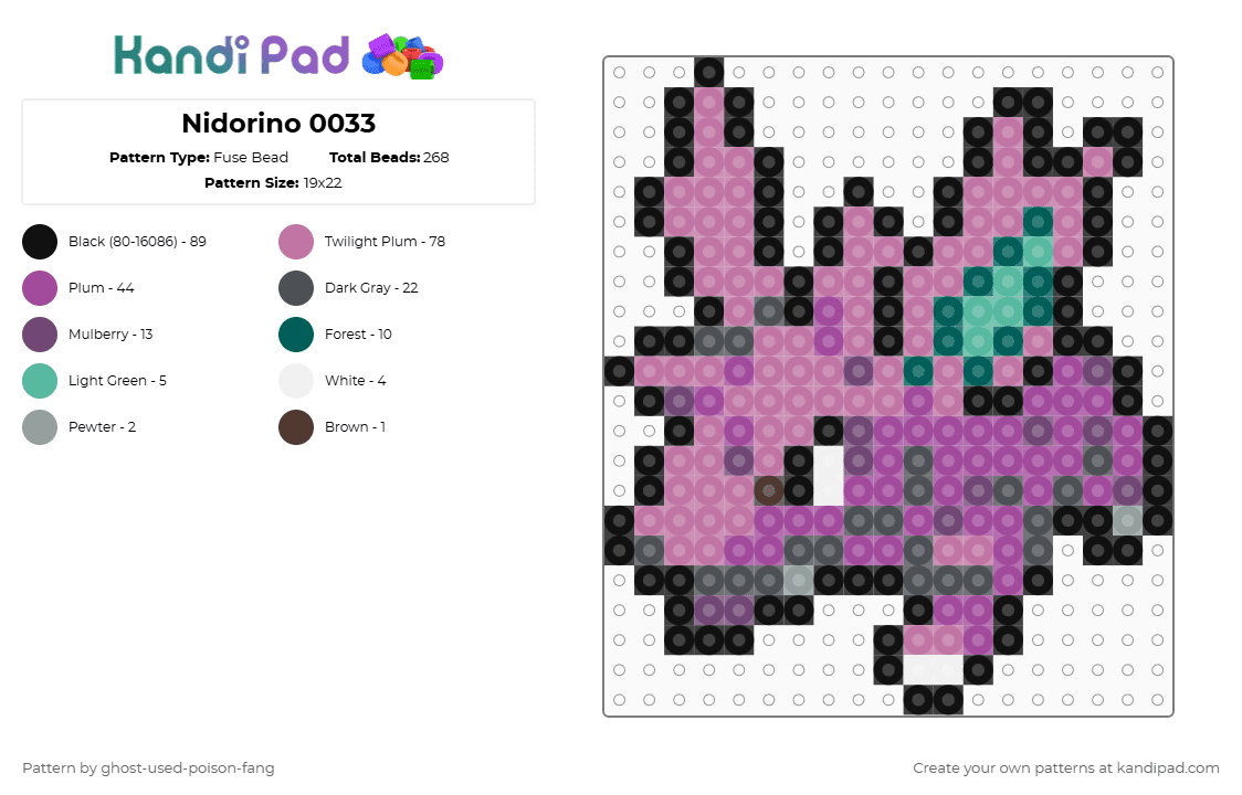 Nidorino 0033 - Fuse Bead Pattern by ghost-used-poison-fang on Kandi Pad - pink,pokemon